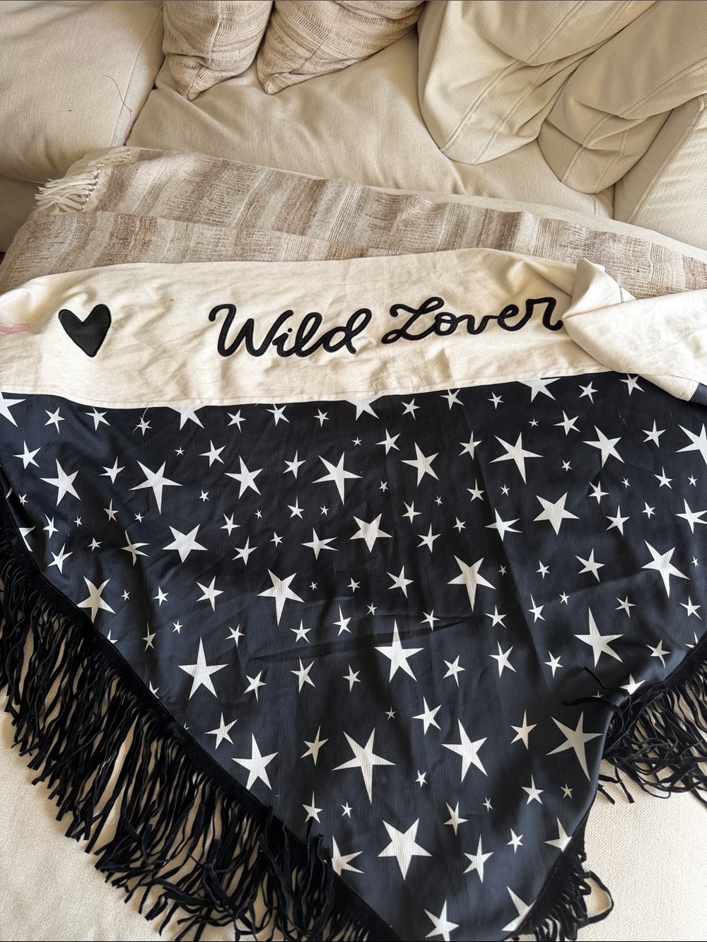 Black & White Star Fringe Shawl